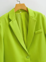 Commuting Wear Fluorescent Green Pocket One Button Blazers