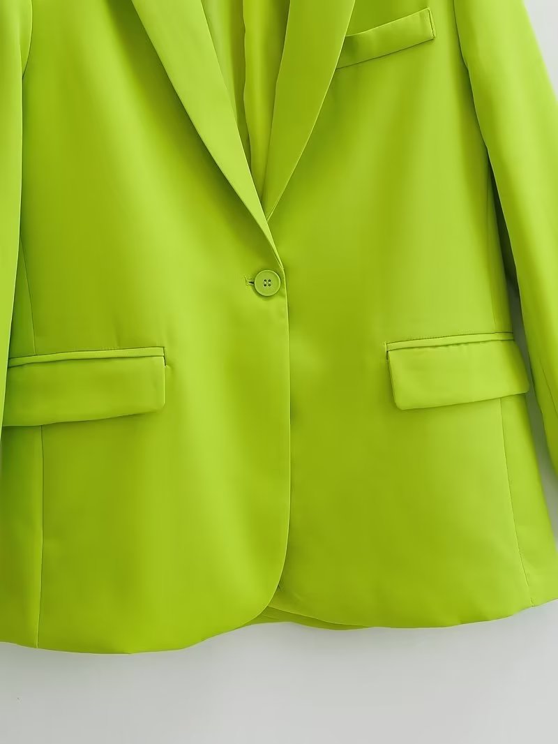 Commuting Wear Fluorescent Green Pocket One Button Blazers