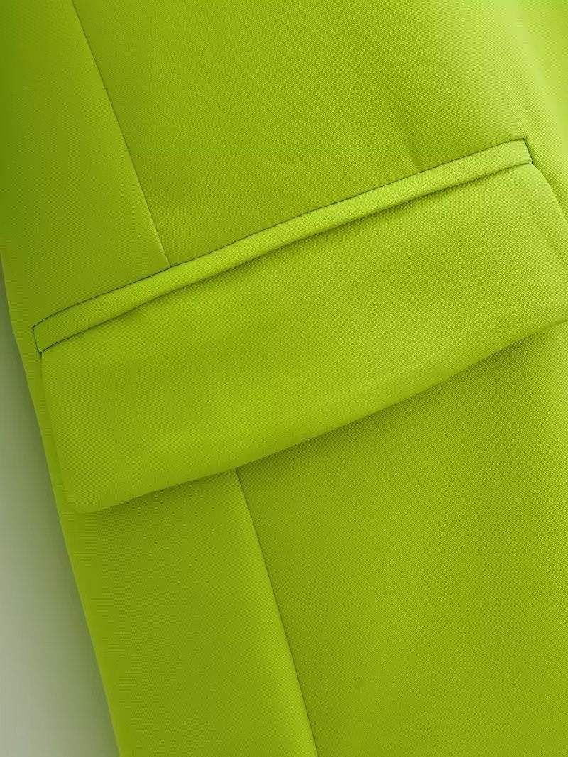 Commuting Wear Fluorescent Green Pocket One Button Blazers