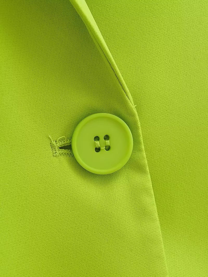 Commuting Wear Fluorescent Green Pocket One Button Blazers
