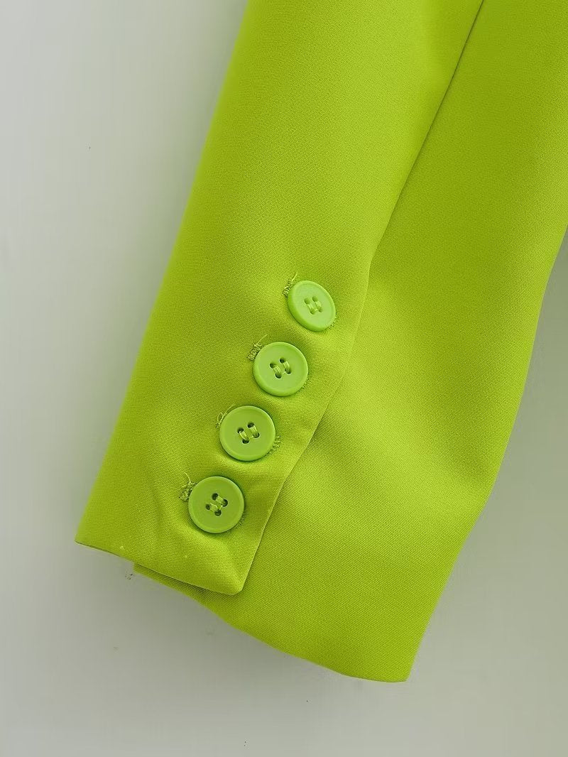 Commuting Wear Fluorescent Green Pocket One Button Blazers