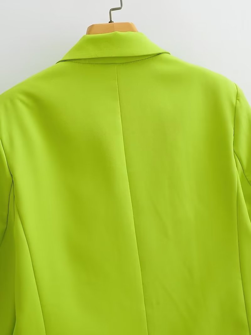 Commuting Wear Fluorescent Green Pocket One Button Blazers