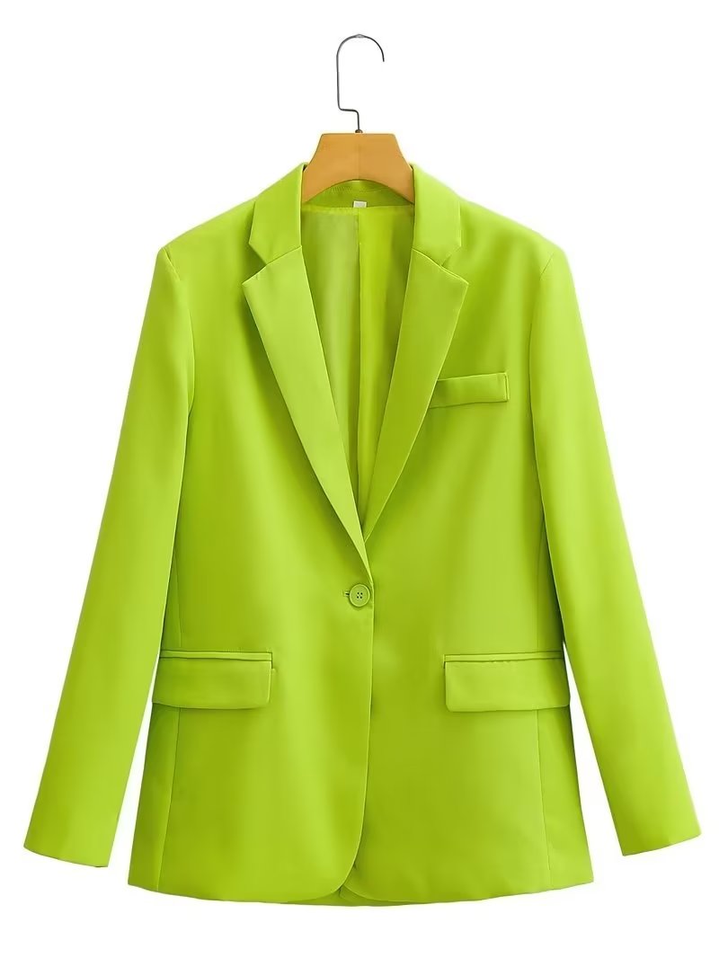 Commuting Wear Fluorescent Green Pocket One Button Blazers