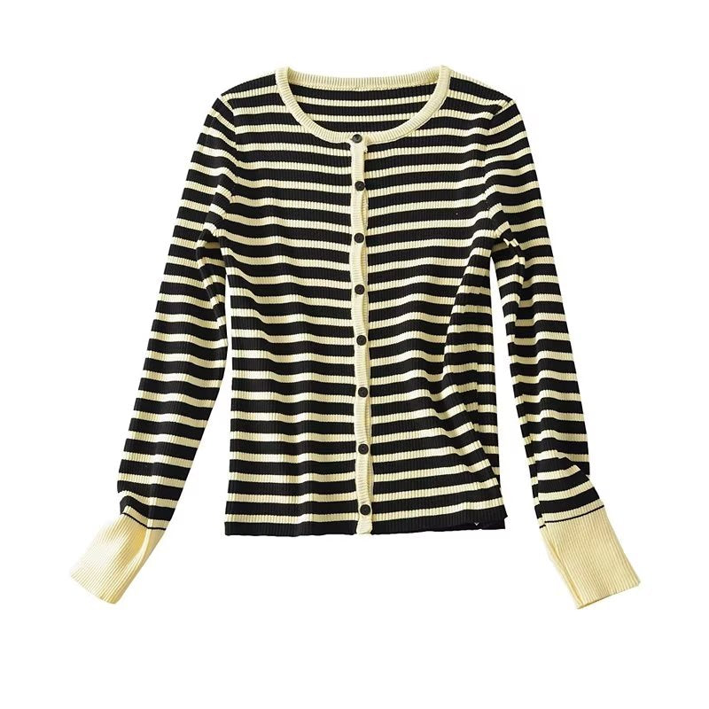 Striped Knitted Cardigan Slimming Sweater Coat