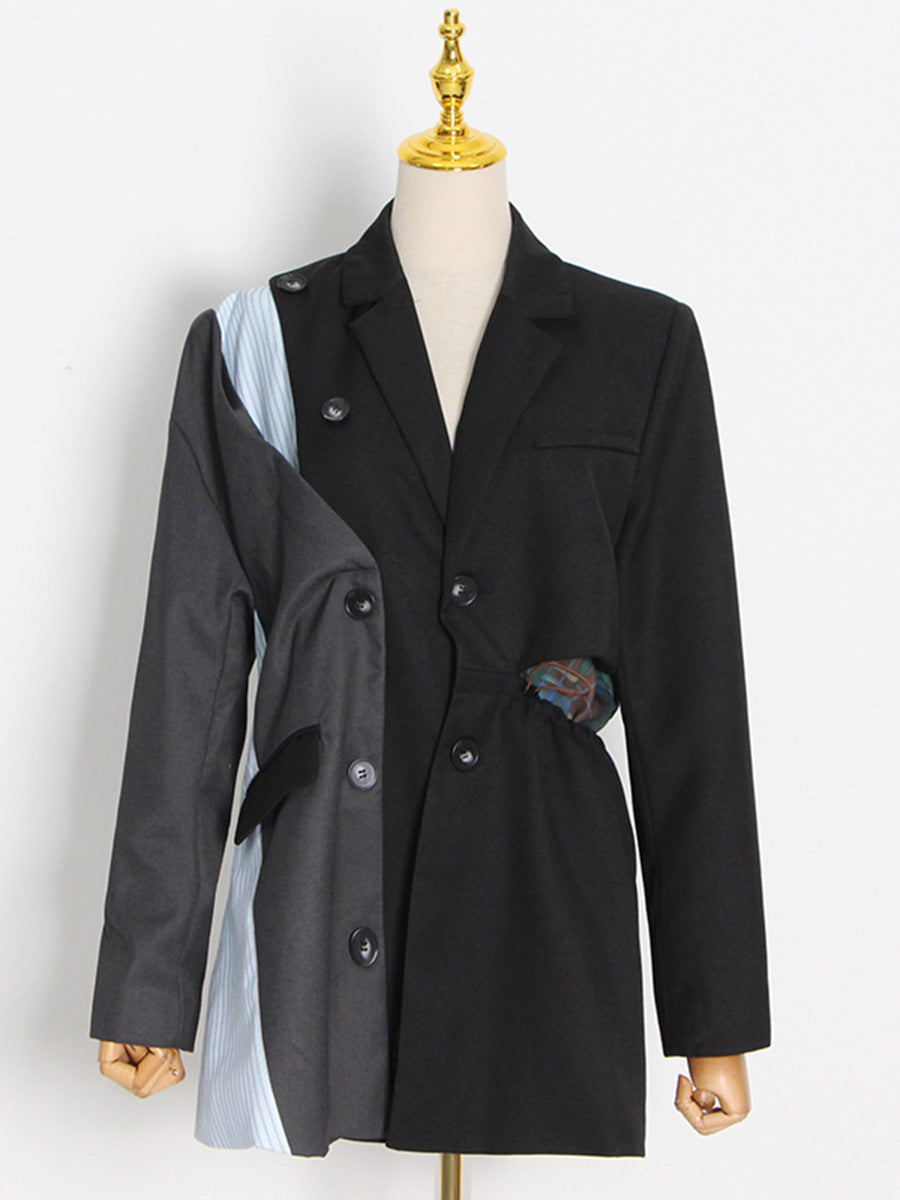 Personalized Cut Stitching Small Blazer Striped Drawstring Blazer Tide