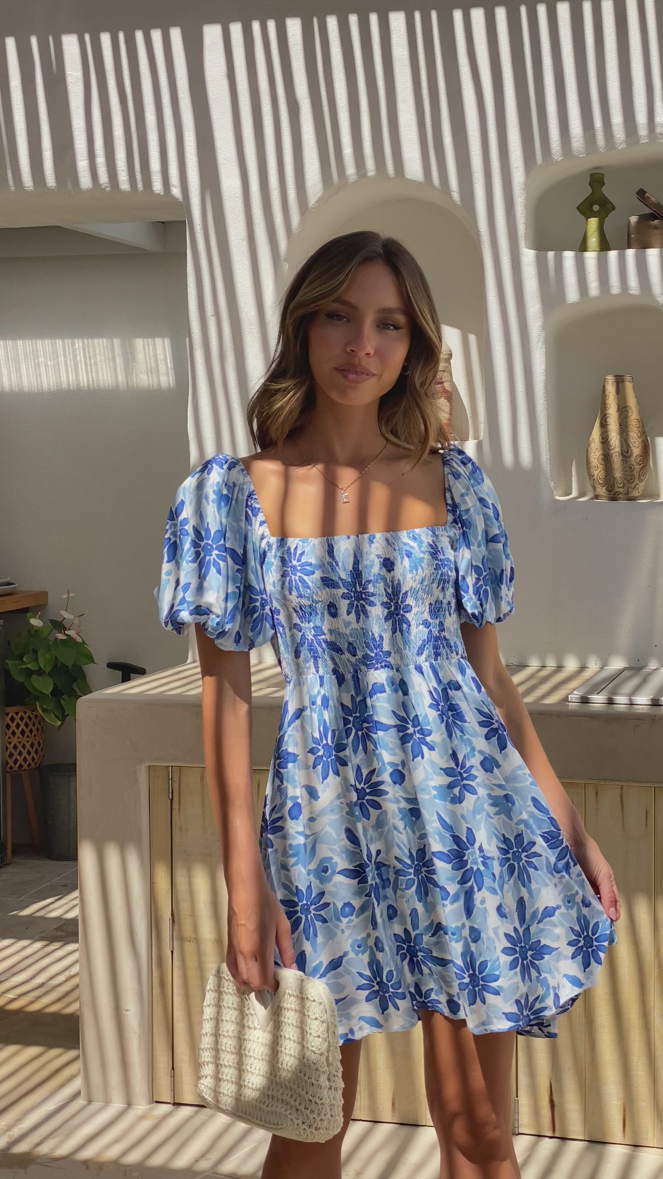Square Collar Puff Sleeve Dress Casual Vacation Dress