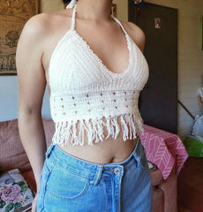 Haut à bretelles creuses en crochet et col suspendu