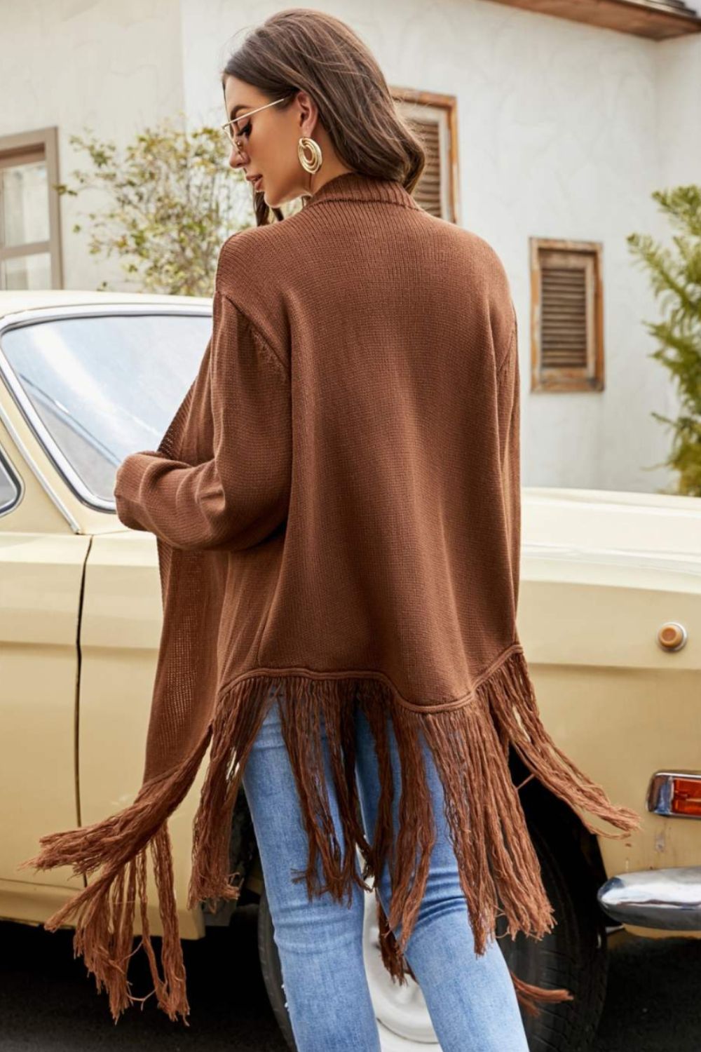 Cardigan mit Fransensaum und offener Vorderseite und geripptem Besatz