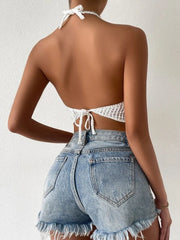 Vacation Crochet Hollow Halter Strap Halter Top