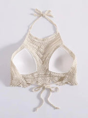 Vacation Crochet Cut Out V Shaped Symmetrical Pattern Strap Shackle Top