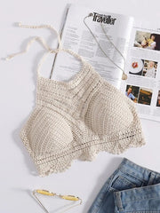 Vacation Crochet Cut Out V Shaped Symmetrical Pattern Strap Shackle Top