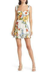Bedrucktes Kleid Europäisches französisches Midikleid mit Puffärmeln und seitlichem Schlitz