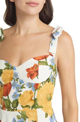 Bedrucktes Kleid Europäisches französisches Midikleid mit Puffärmeln und seitlichem Schlitz