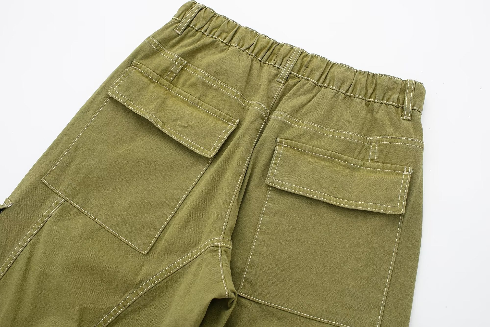 Multi Pocket High Waist Wide Leg Pants Drawstring Decoration Workwear Casual Pants