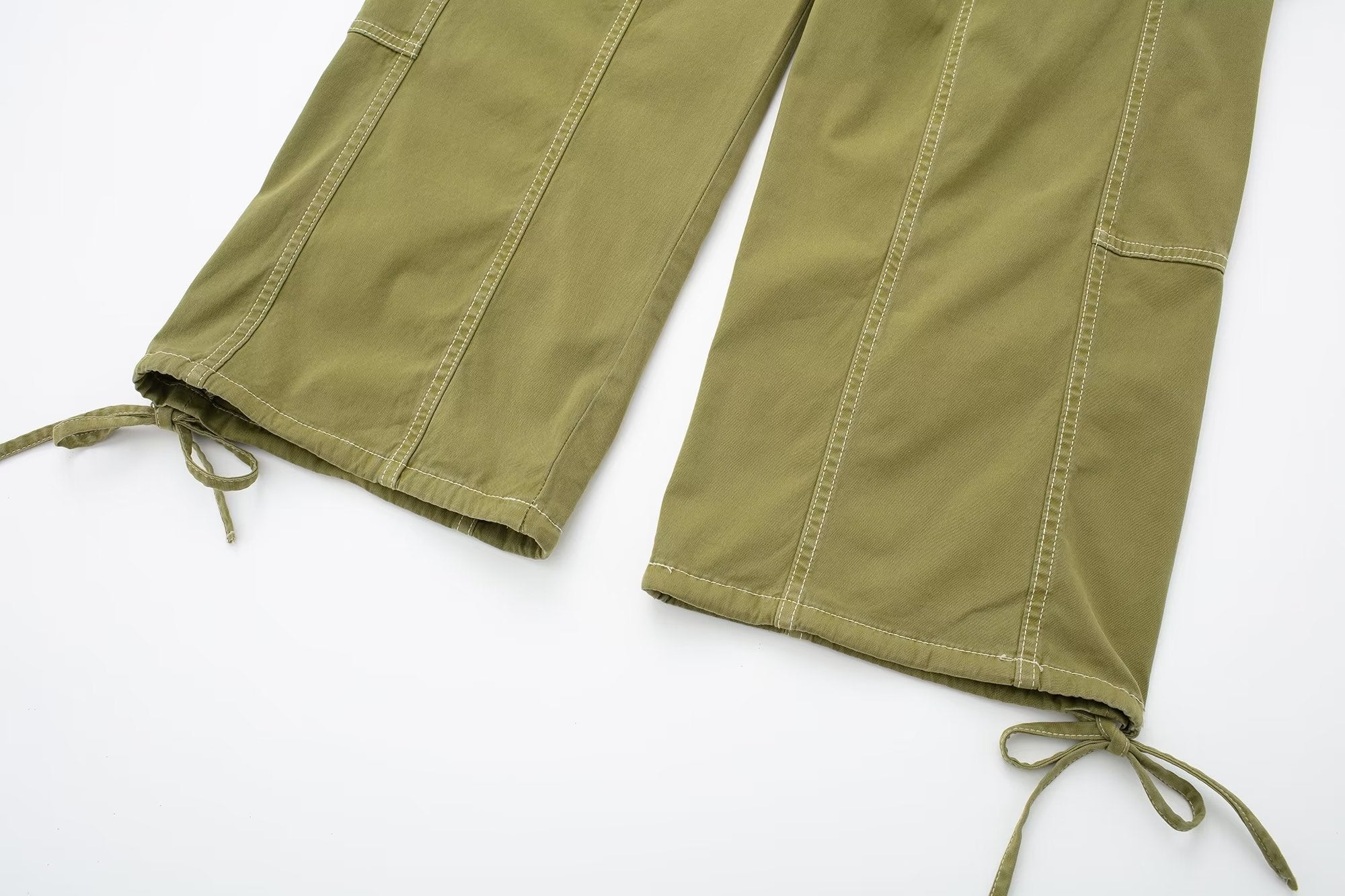 Multi Pocket High Waist Wide Leg Pants Drawstring Decoration Workwear Casual Pants