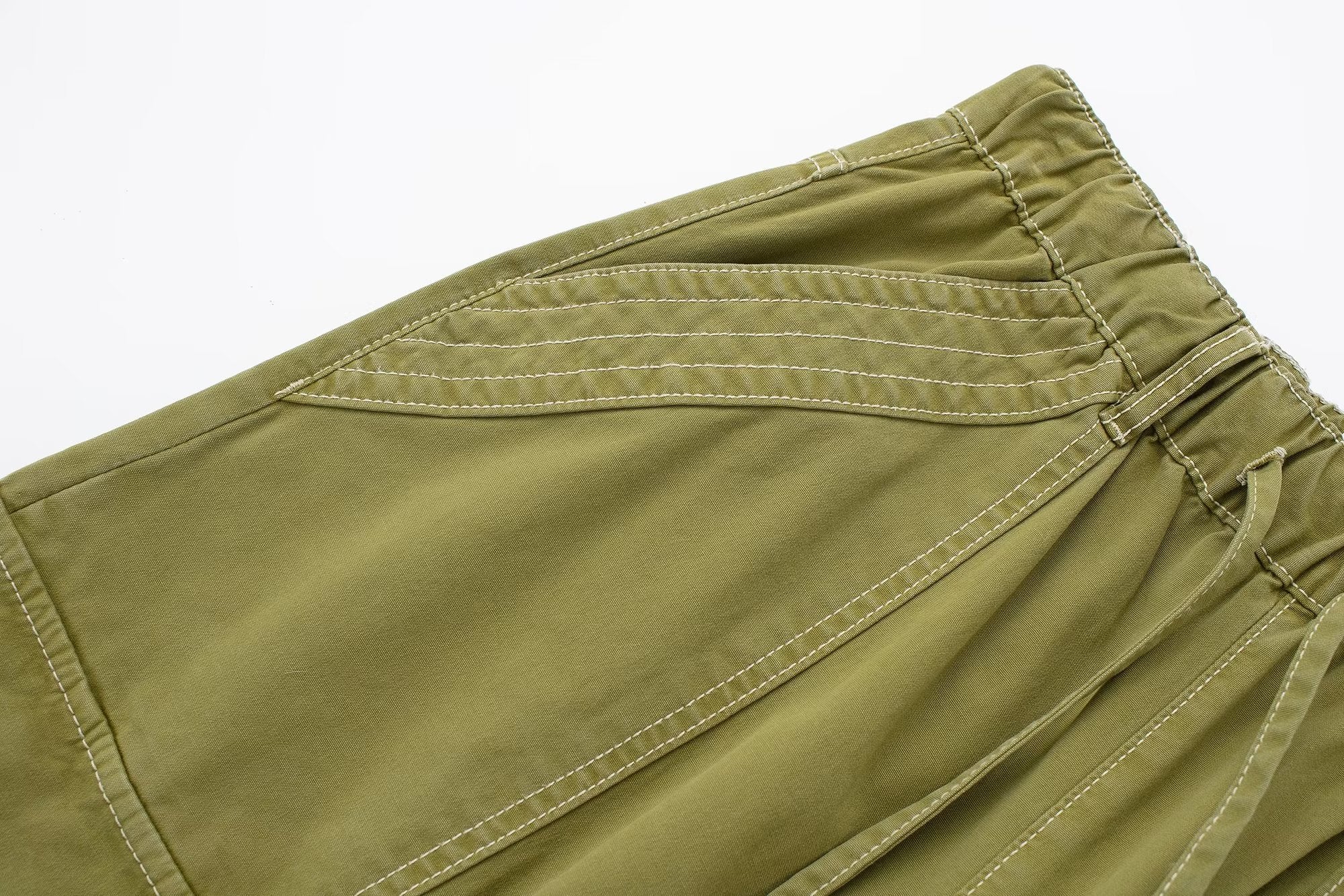 Multi Pocket High Waist Wide Leg Pants Drawstring Decoration Workwear Casual Pants