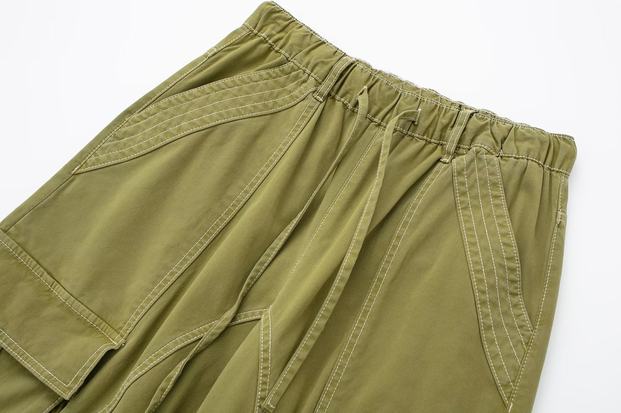 Multi Pocket High Waist Wide Leg Pants Drawstring Decoration Workwear Casual Pants