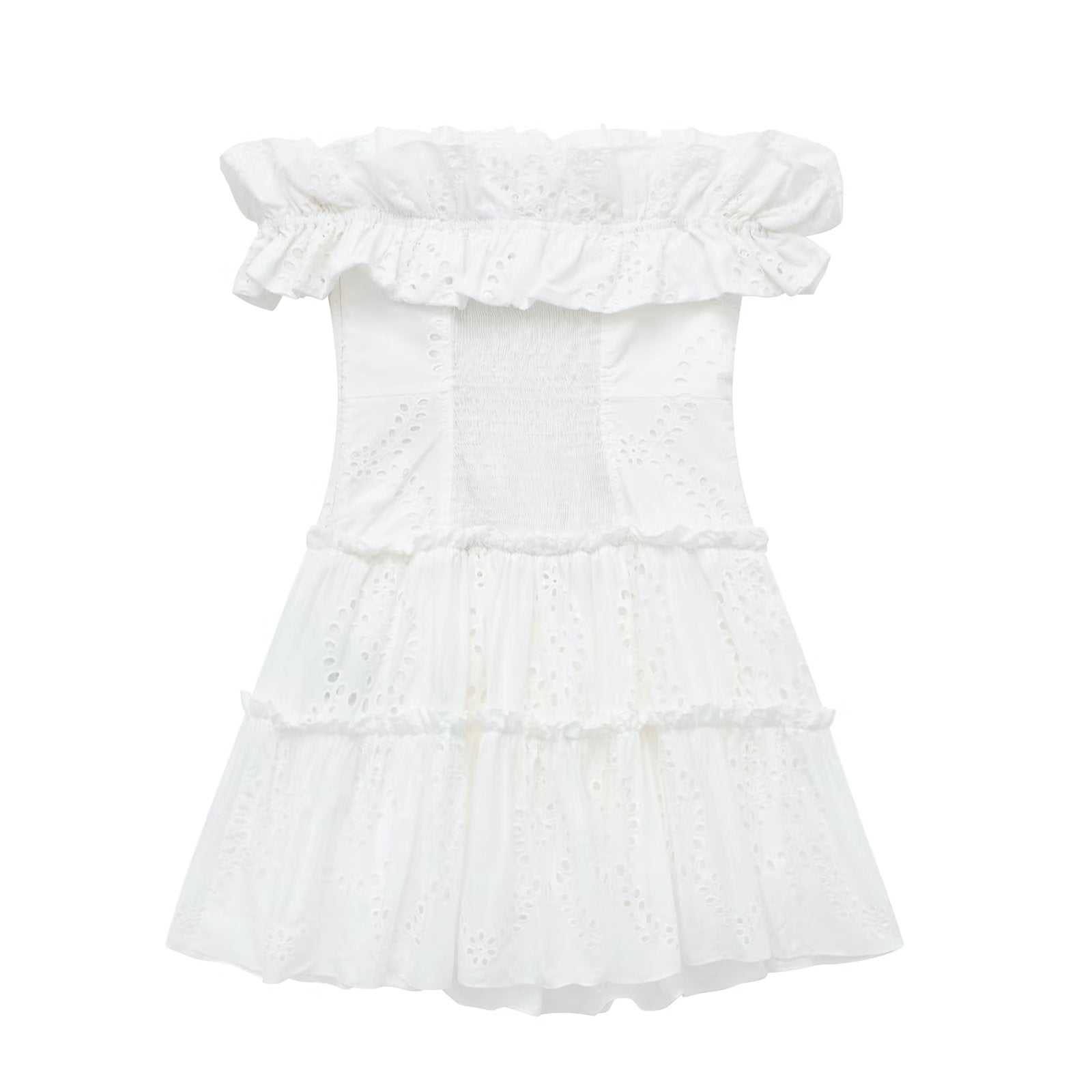 Robe blanche à col français et épaules dénudées brodée