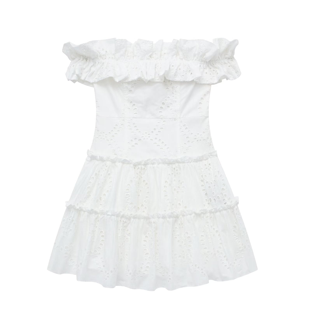 Robe blanche à col français et épaules dénudées brodée