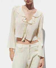 Laminated Decoration Tulle Transparent Shirt
