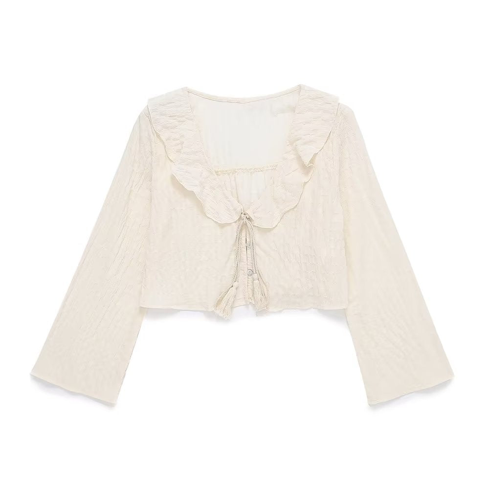Laminated Decoration Tulle Transparent Shirt