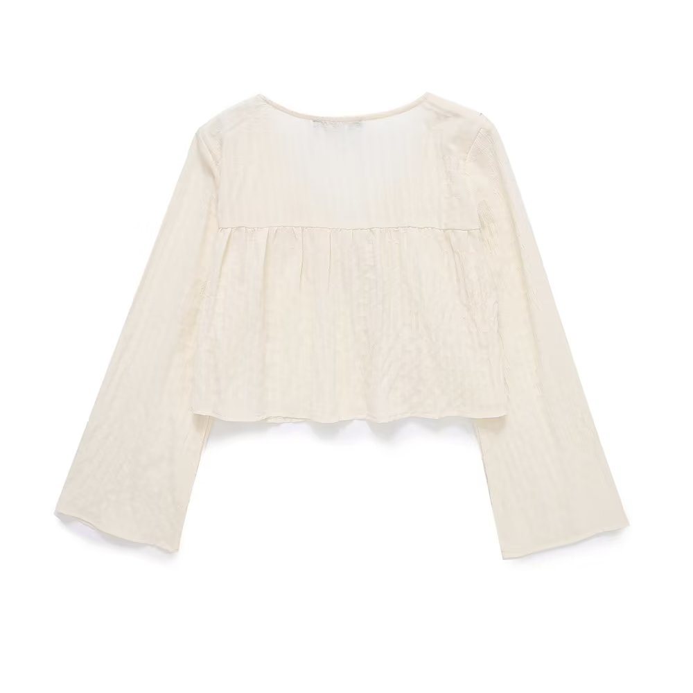 Laminated Decoration Tulle Transparent Shirt