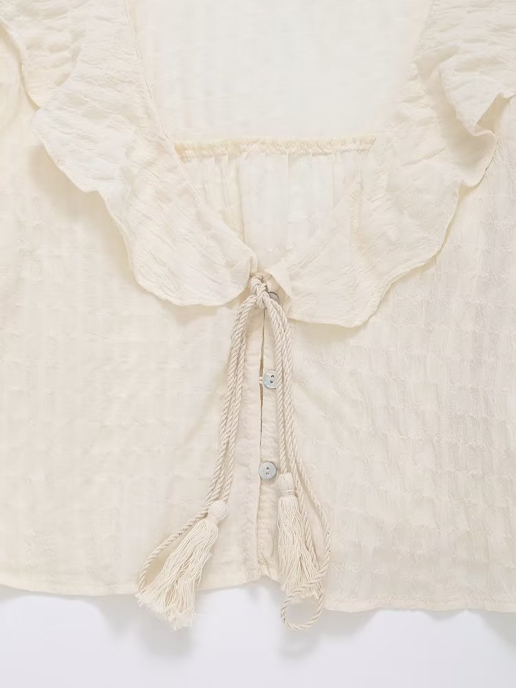 Laminated Decoration Tulle Transparent Shirt