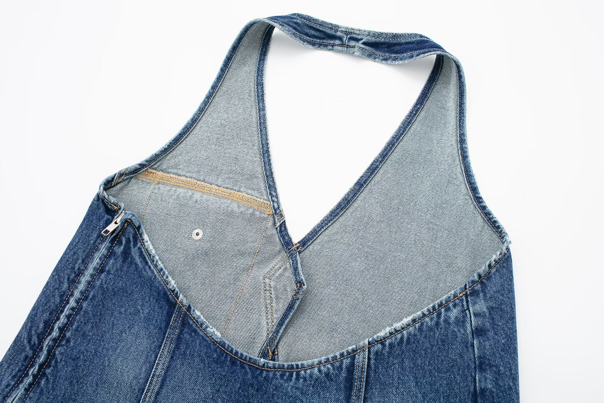 Solid Color Slim Fit Denim Vest Halter Top Asymmetric Vest