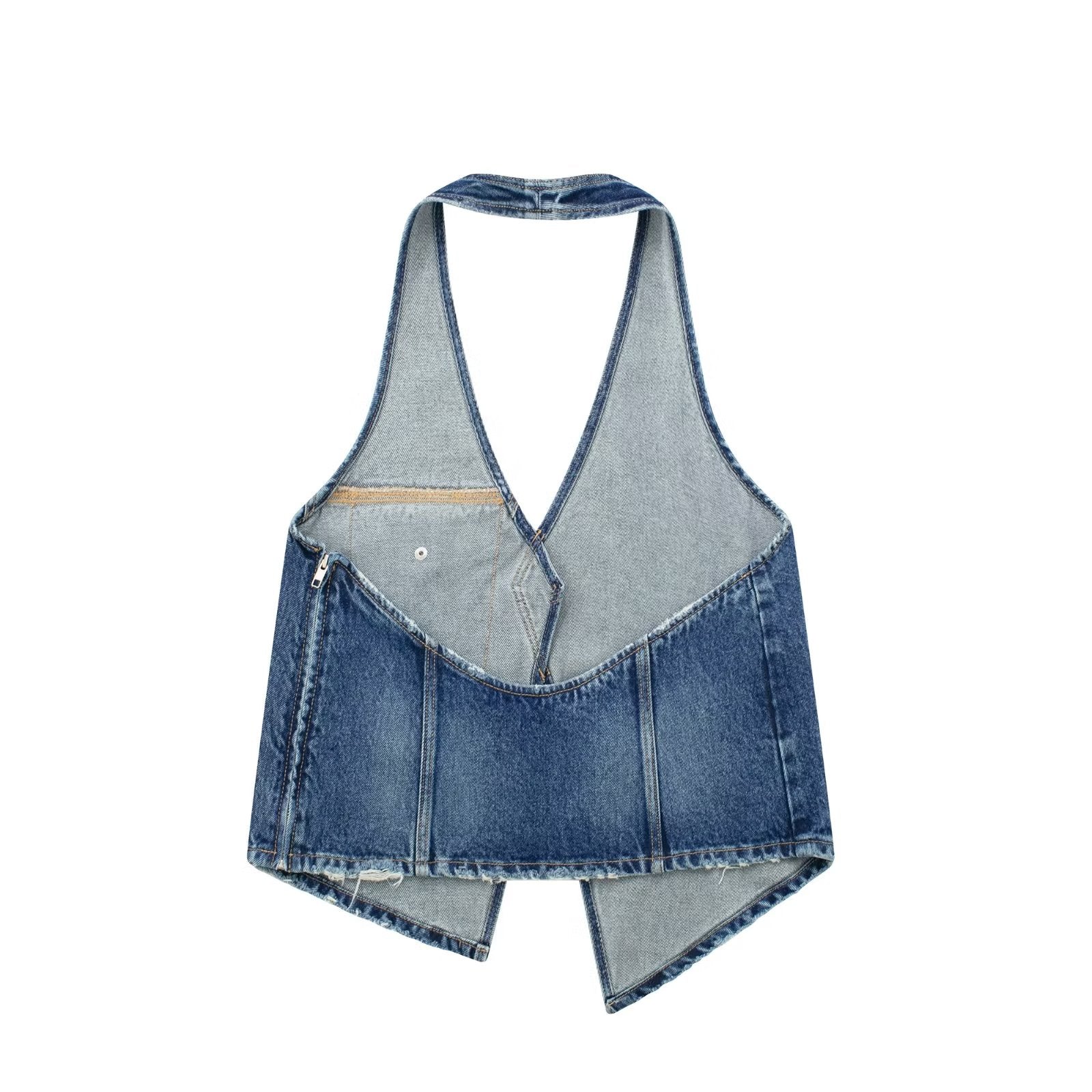 Solid Color Slim Fit Denim Vest Halter Top Asymmetric Vest