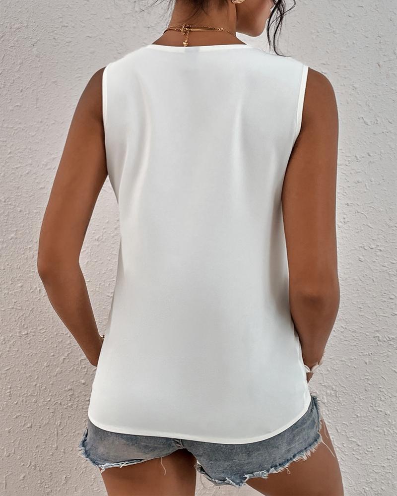 V Neck Sleeveless Simple Solid Color Vest