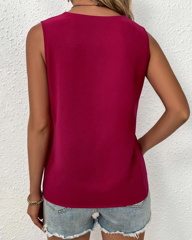 V Neck Sleeveless Simple Solid Color Vest