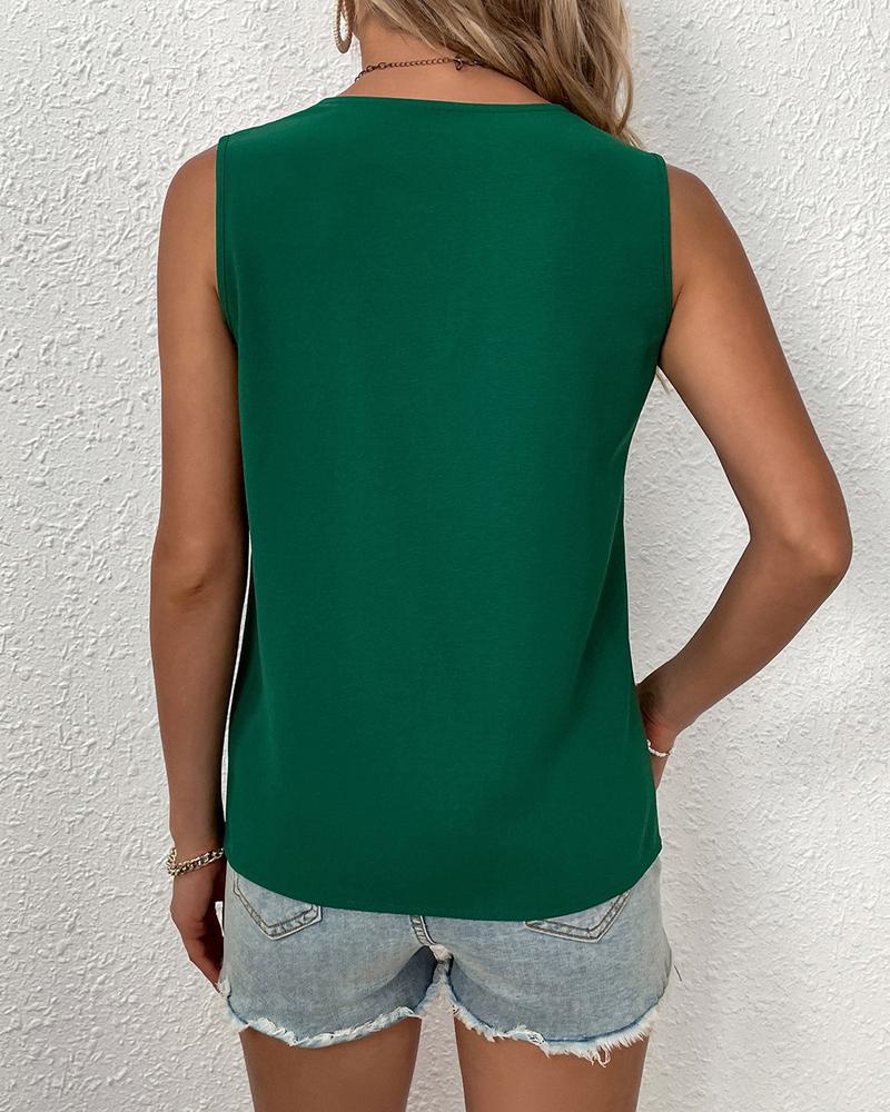 V Neck Sleeveless Simple Solid Color Vest