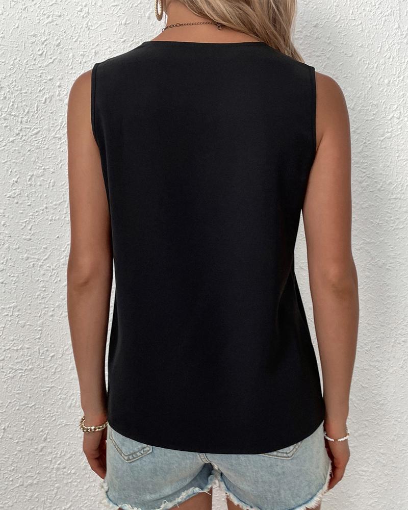 V Neck Sleeveless Simple Solid Color Vest