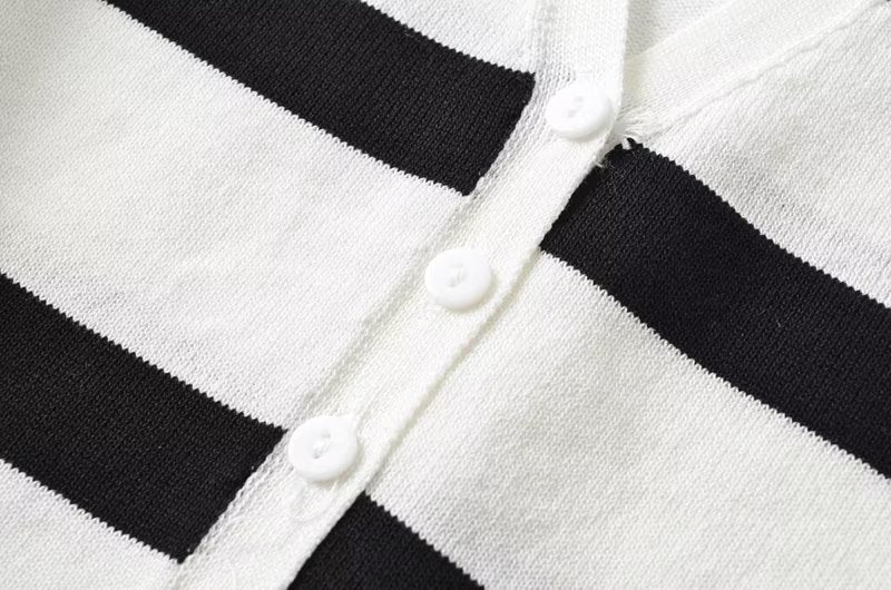 Loose Lapels Polo Shirt Casual Top Vintage Stripe Knitwear Sweater Cardigans