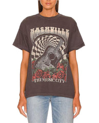 Kleines T-Shirt mit Rundhalsausschnitt, kurzen Ärmeln, locker und groß bedruckt, bequemes Baumwoll-Rose-Retro-Oberteil