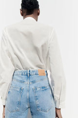 White Ruffled Laminated Decoration Shirt Top
