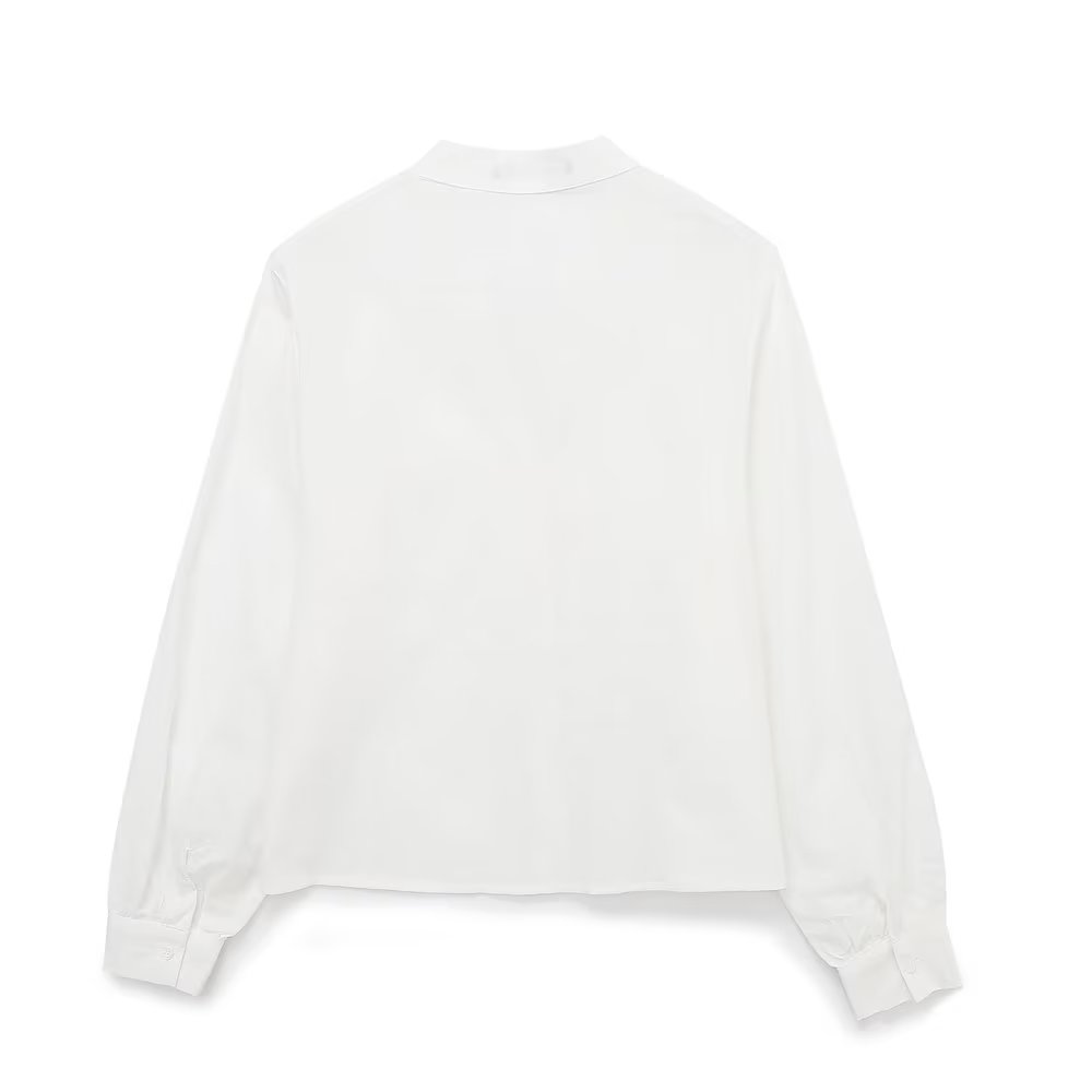White Ruffled Laminated Decoration Shirt Top