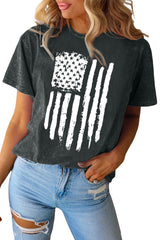 Black Vintage American Flag Graphic Print Crew Neck Top