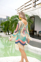 Crocheting Bikini OverBeach Cover up Tassel Beach Cutout Blouse