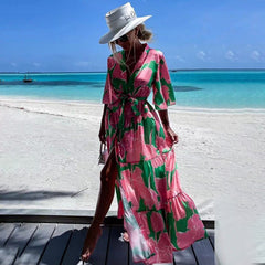Beach Outerwar Casual Holiday Floral Print Beach Bikini Blouse Sun Protective Cardigan