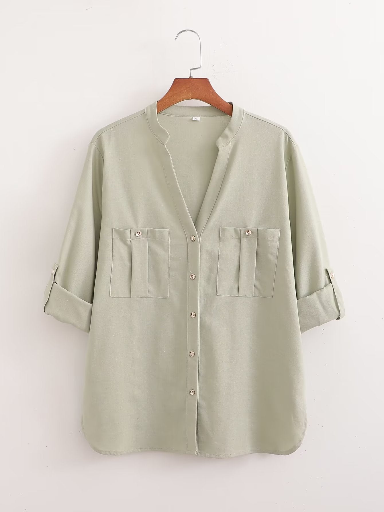 Urban Casual Cotton Linen Pocket Long Sleeve Shirt
