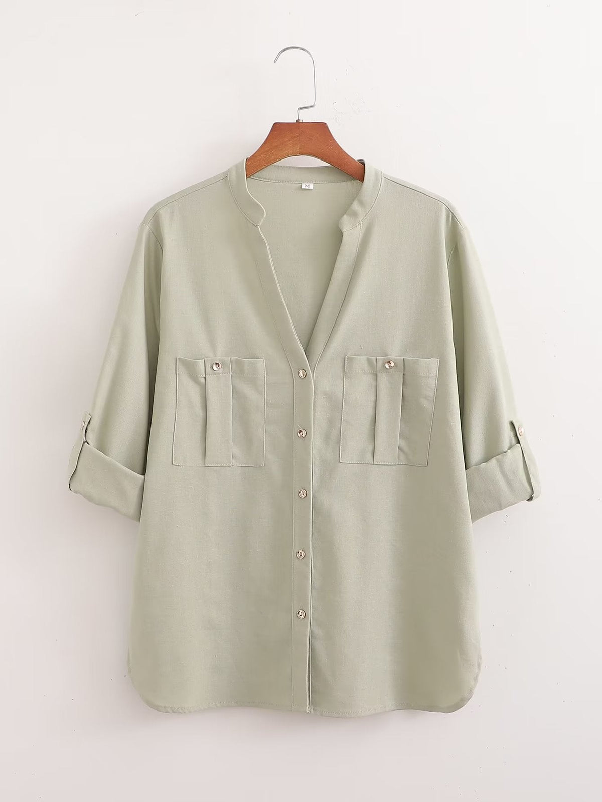 Urban Casual Cotton Linen Pocket Long Sleeve Shirt