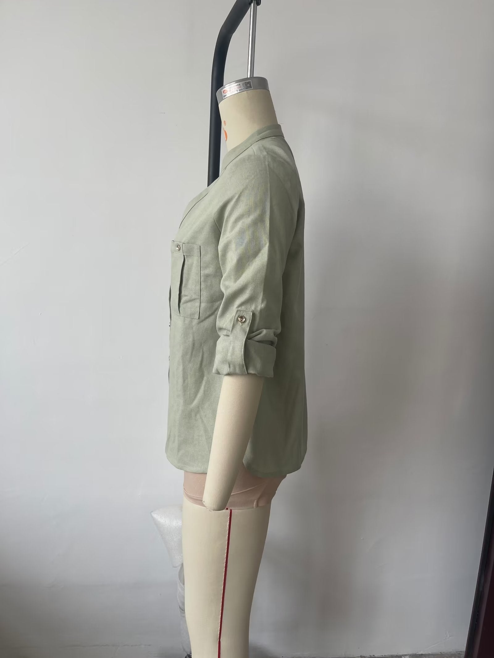 Urban Casual Cotton Linen Pocket Long Sleeve Shirt