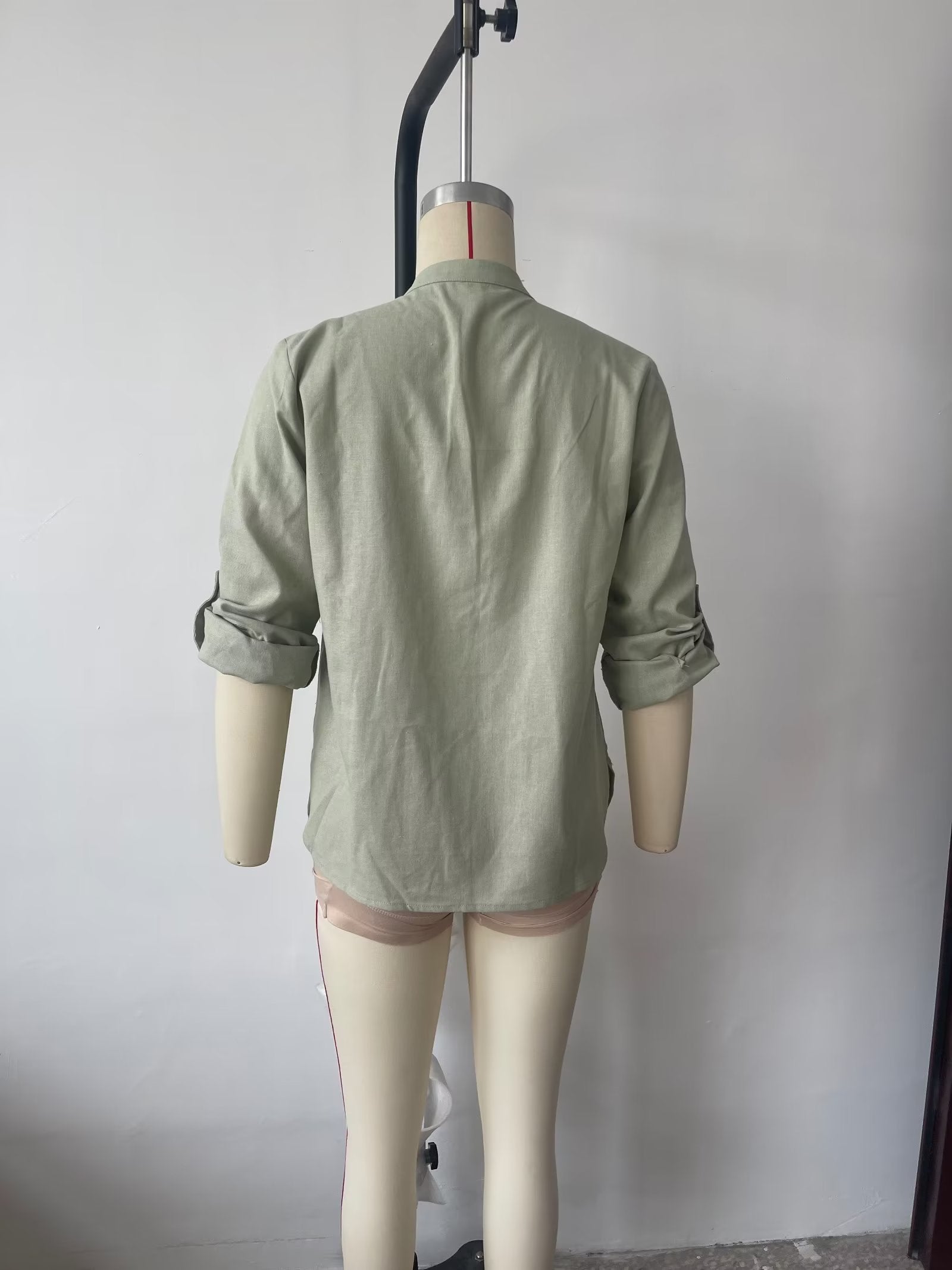 Urban Casual Cotton Linen Pocket Long Sleeve Shirt