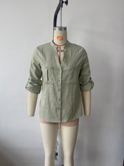 Urban Casual Cotton Linen Pocket Long Sleeve Shirt