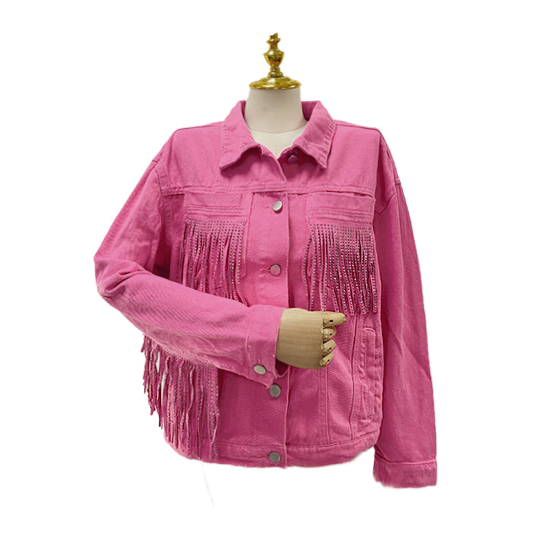 Long Sleeve Denim Collared Tassel Not Easy to Break Loose Coat Shirt