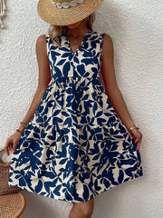 Bohemian Loose V neck Pleated Print Dress