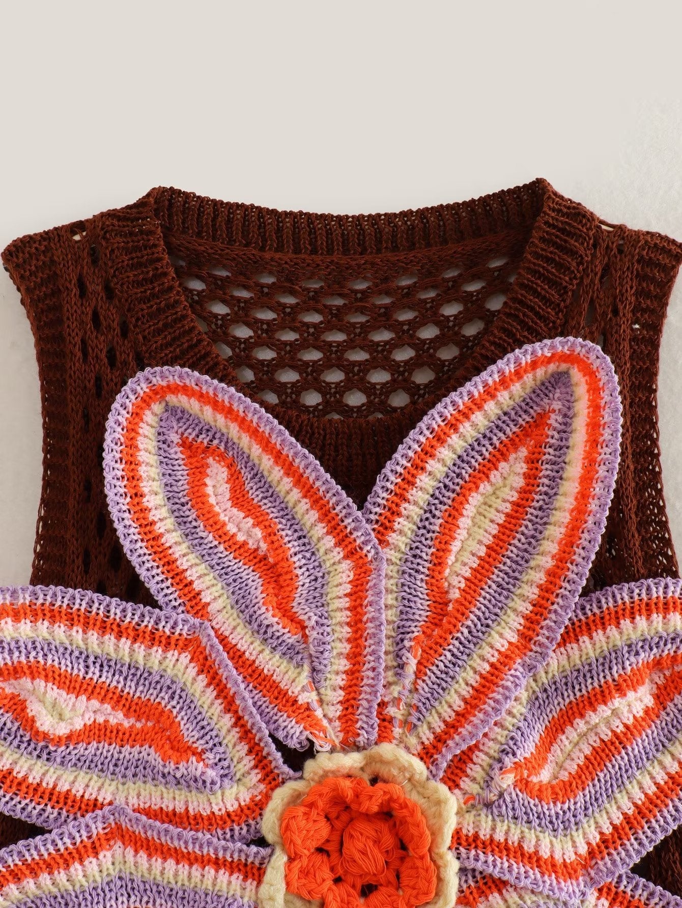 Knitted Vest Handmade Floral Vest