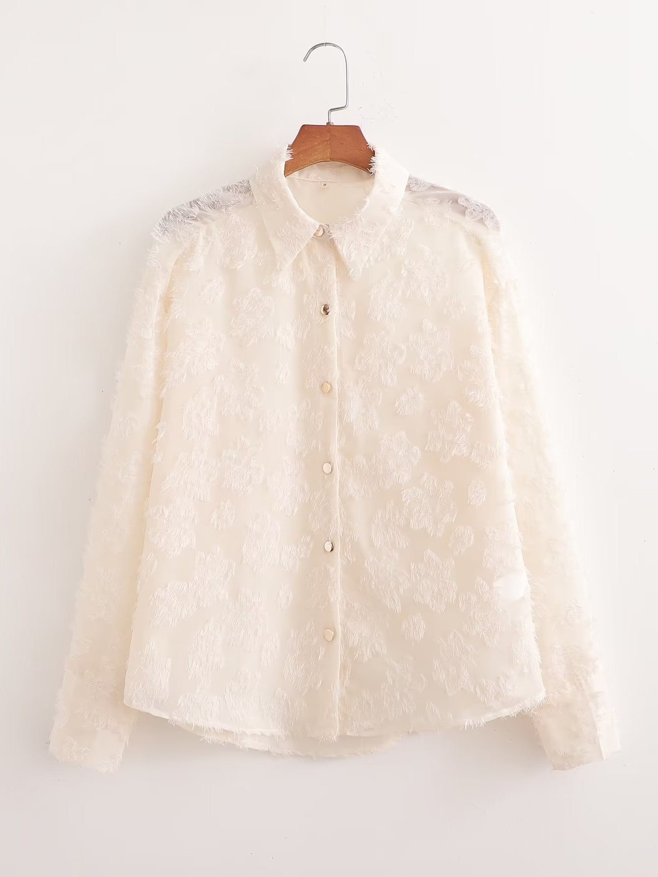 Long Sleeve Translucent Stitching Shirt