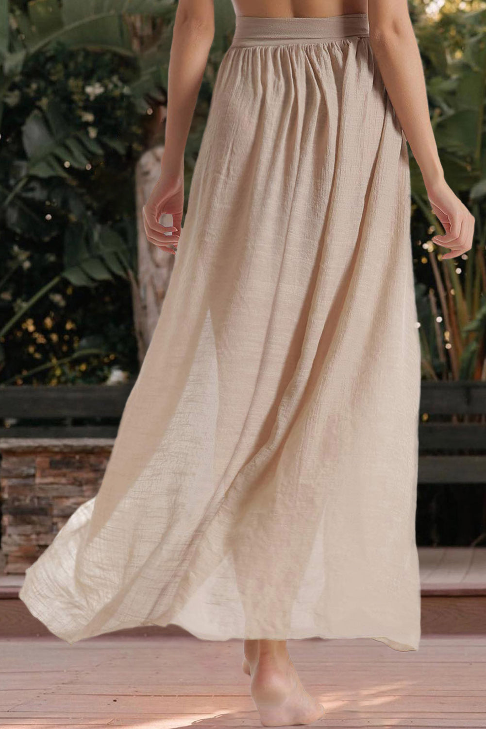 Maxi robe de plage transparente kaki fendue